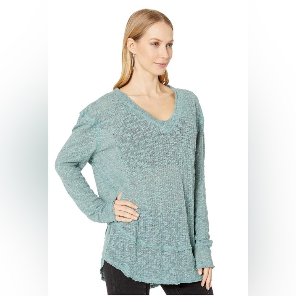 Free People We The Free Ocean Air Hacci Pullover in Moss - Size XS